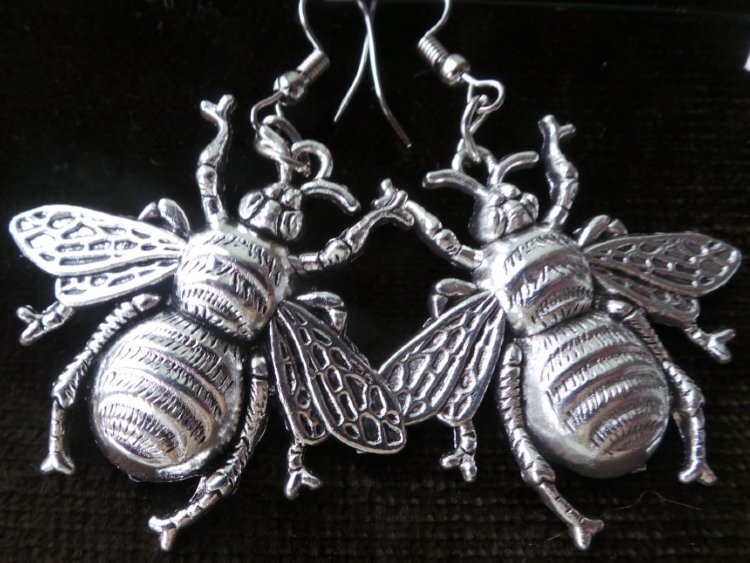 Серьги Муха, черненый металл, 5 см