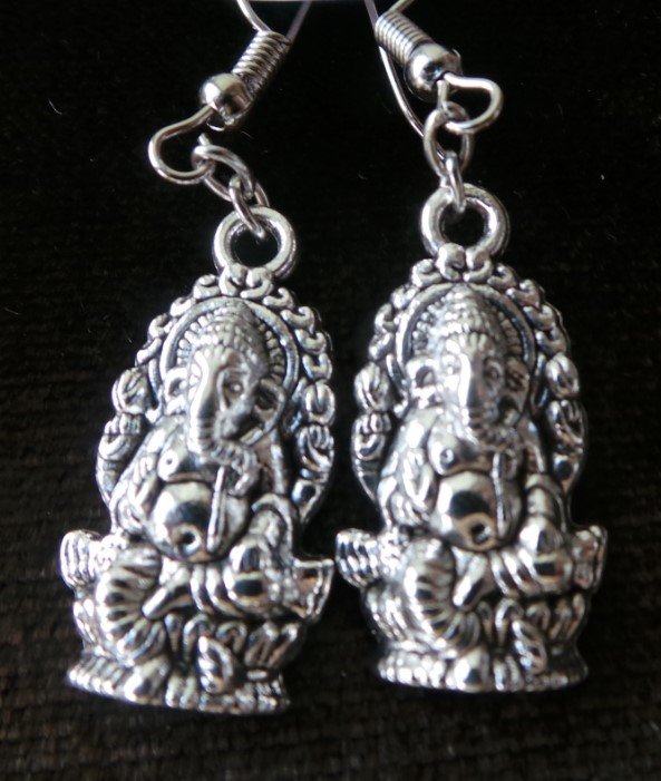 Серьги Ганеша, черненый металл, 4 см
