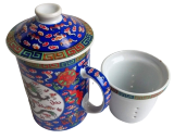 Кружка заварник для чая синяя, ситечко, дракон, 13 см