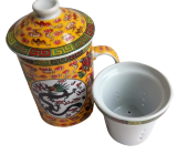 Кружка заварник для чая желтая с  рисунком, ситечко, дракон, 13 см