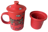 Кружка заварник для чая красная, ситечко, 15 см